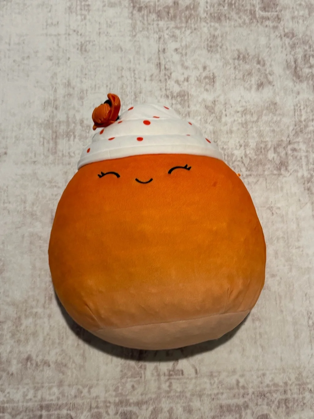 SQUISHMALLOW - Plush Pumpkin Spice Pillow in Bright Orange and White 14 inch